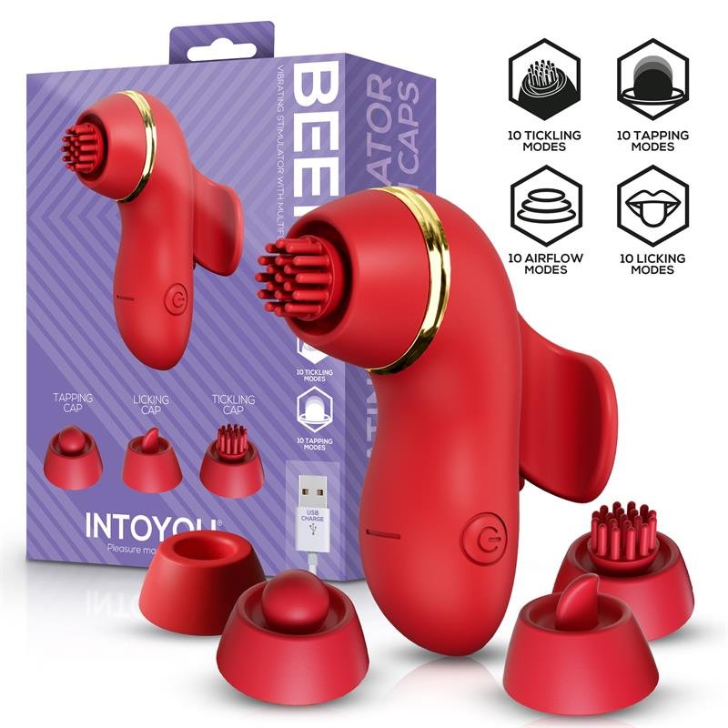 Beeny Stimulator with 4 Caps, Suction, Tapping, Tickling and Licking
