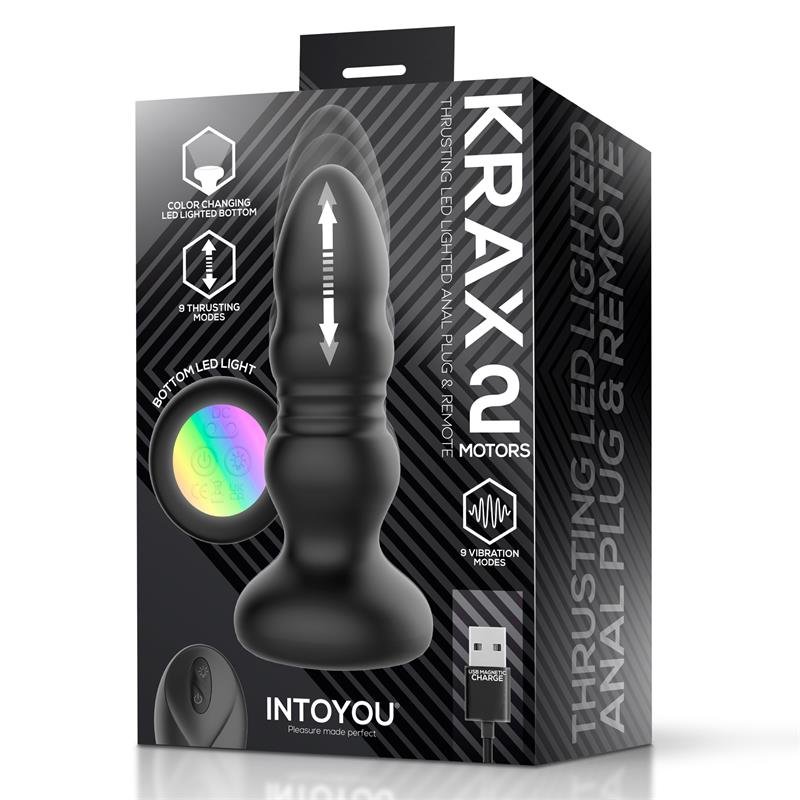 Krax Butt Plug with Vibration, Thrusting, Led Light and Remote - Image 9