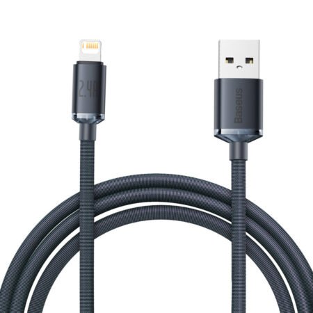 Baseus - Data Cable Crystal Shine (CAJY000101) - USB to Lightning, 2.4A, 2m, Nylon Braided - Black