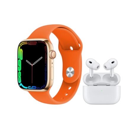 Σετ Smartwatch με ασύρματα ακουστικά Bluetooth & 7 λουράκια - KW55 MAX - 750360 - Gold