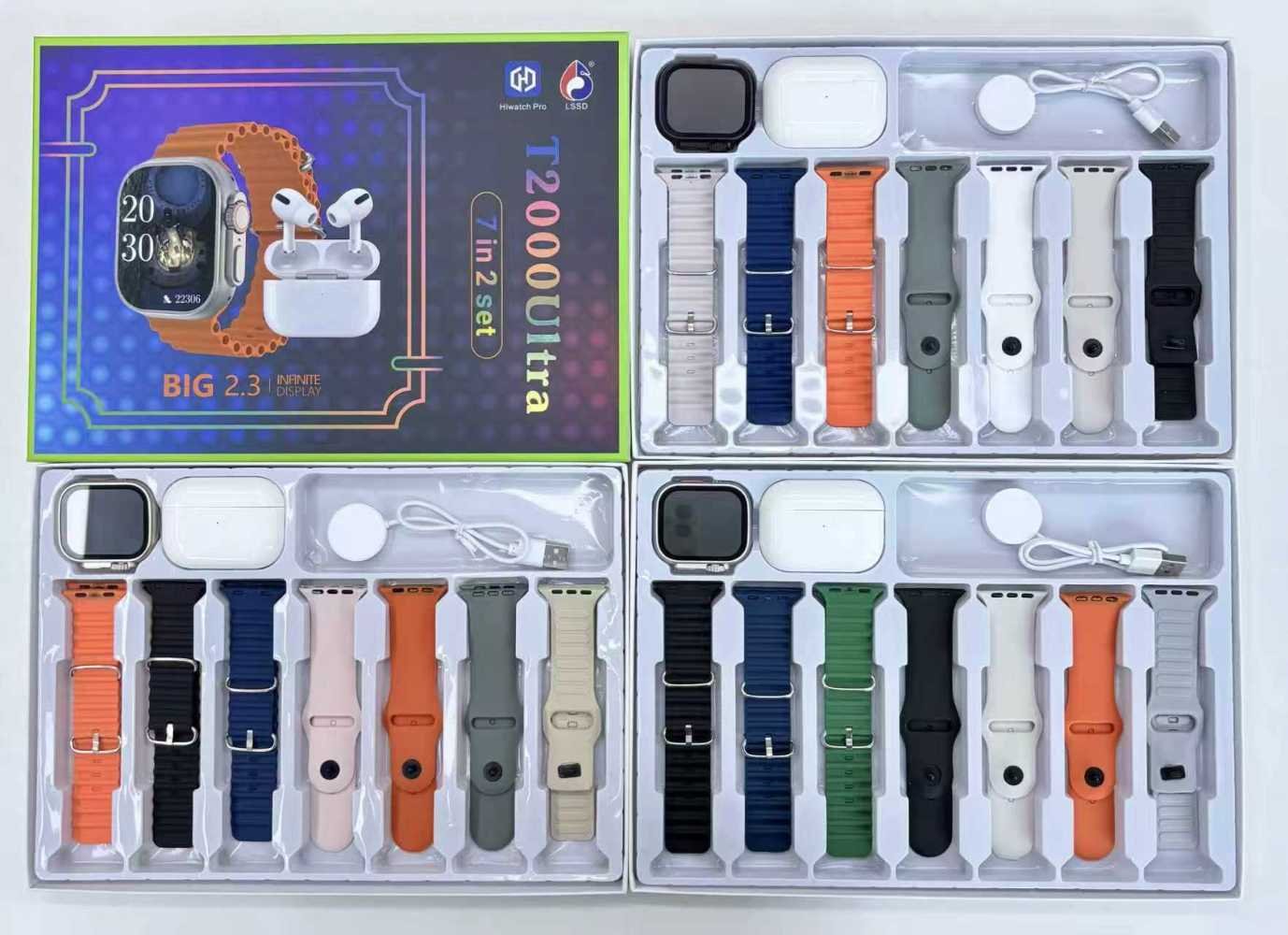 Σετ Smartwatch με ασύρματα ακουστικά Bluetooth & 7 λουράκια - T2000 UItra - 814130 - Grey - Image 2