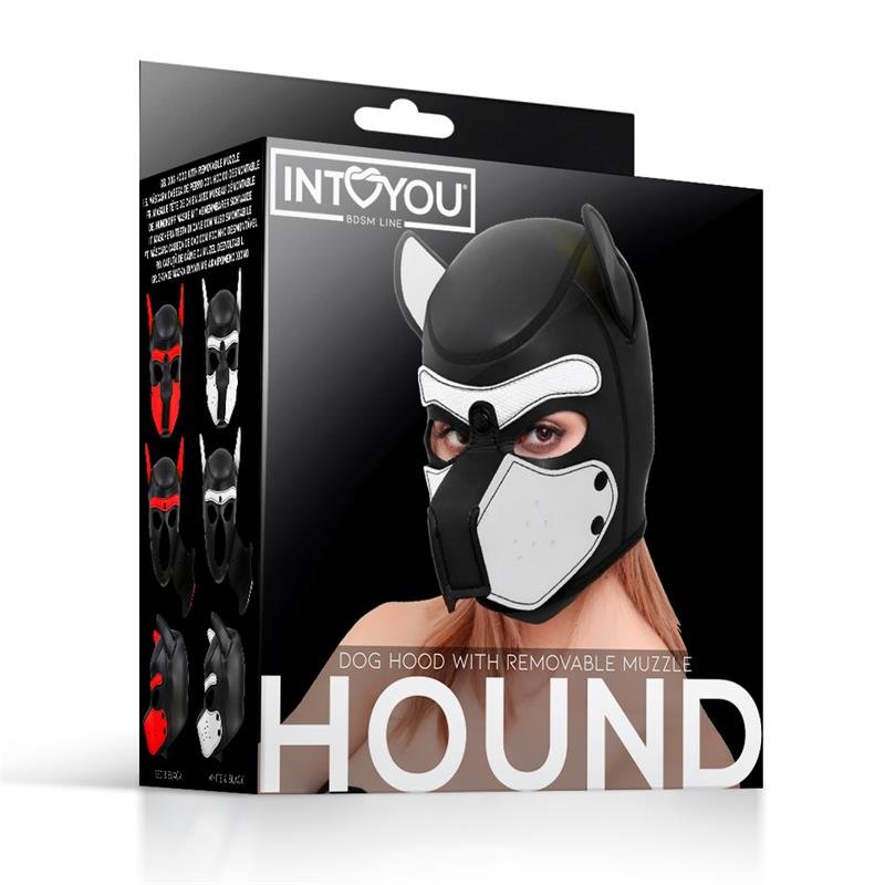Hound Neoprene Dog Hood with Removable Muzzle White/Black One Size - Image 6