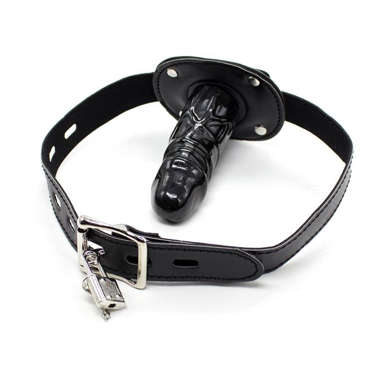 Locking Long Penis 10 cm Gag Ball Black - Image 2