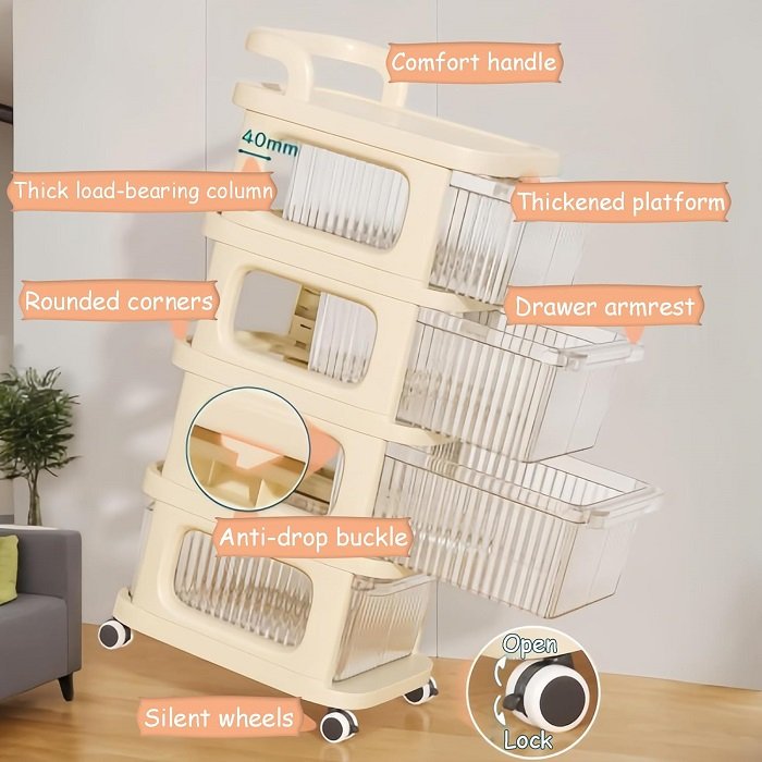 Πλαστική συρταριέρα αποθήκευσης τρόλεϊ 4 ορόφων - 10710 - 282142 - Image 2