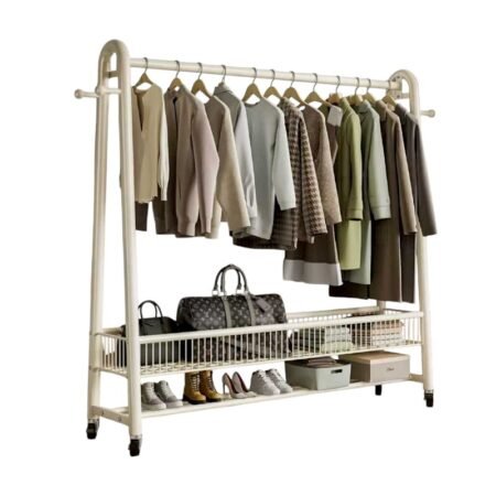 Τροχήλατη κρεμάστρα δαπέδου με ράφια - 12009A - 282272 - White