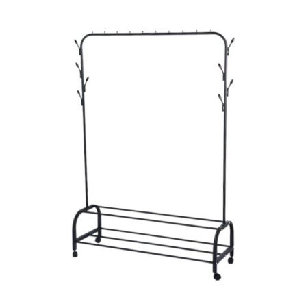 Τροχήλατη κρεμάστρα δαπέδου με ράφια παπουτσιών - YP-608 - 522619 - Black