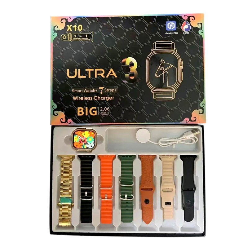 Σετ Smartwatch με 7 λουράκια - X10 ULTRA3 - 814185 - Black - Image 2