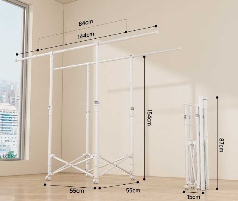 Πτυσσόμενη κρεμάστρα δαπέδου & απλώστρα ρούχων τροχήλατη - SG202601 - 282203 - White - Image 2