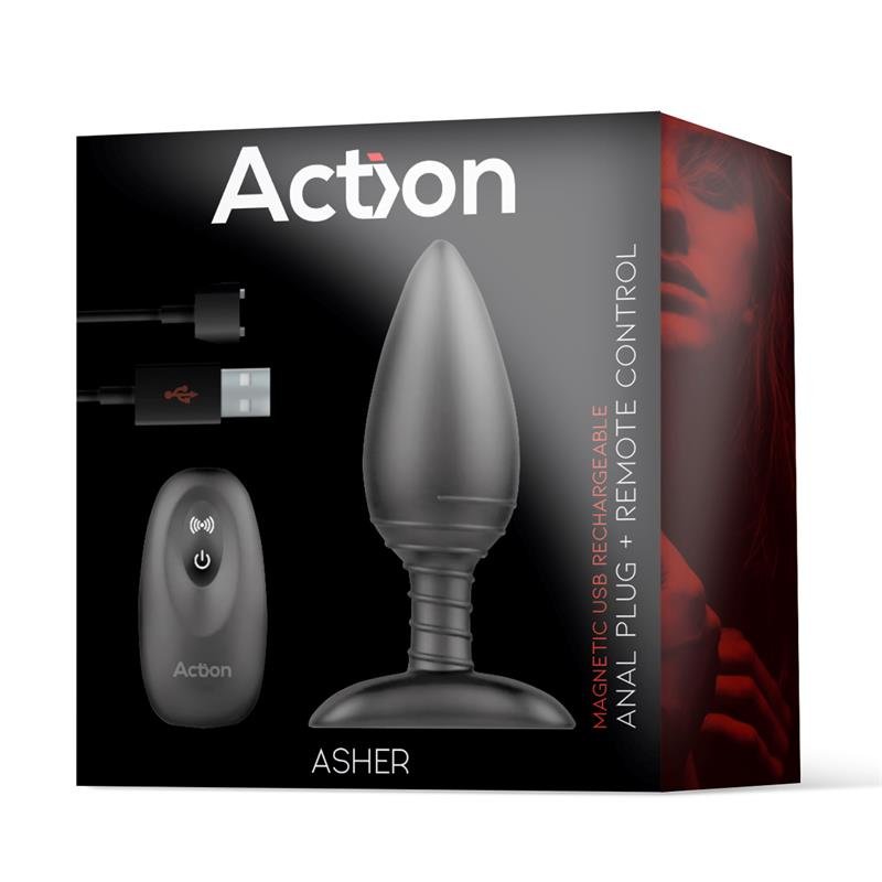Asher Butt Plug with Remote Control Magnetic USB Black - Image 2