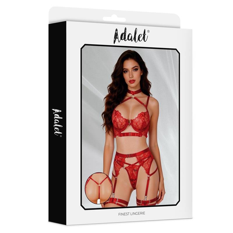 Hyacinth Bra Garter Set and Thong Red - Image 3