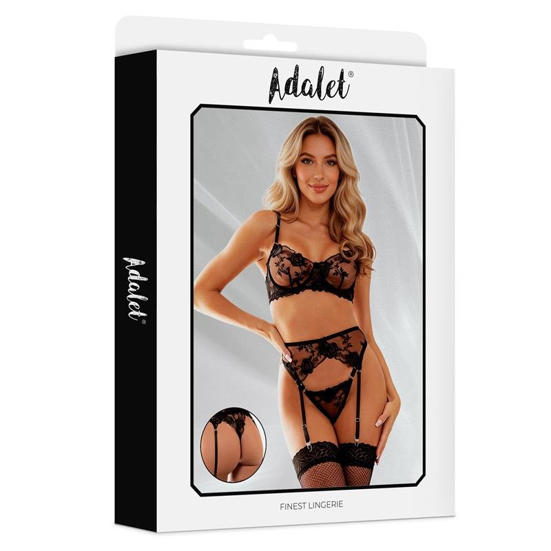 Penelope Bra Garter Set with Thong Black - Image 3