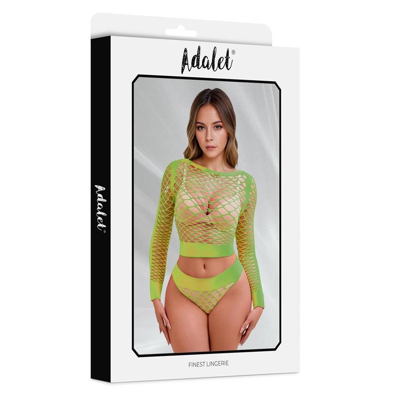 Yara Long Sleeve Fishnet Set Yellow Fluor One Size - Image 3