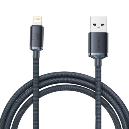 Baseus - Data Cable Crystal Shine (CAJY000001) - USB to Lightning, 2.4A, 1.2m, Nylon Braided - Black