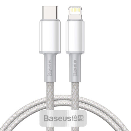 Baseus - Data Cable (CATLGD-A02) - Type-C to Lightning, 20W, Fast Charging, Braided, 2m - White